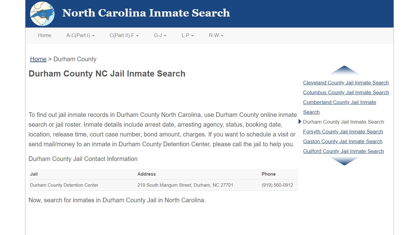 Durham County NC Jail Inmate Search