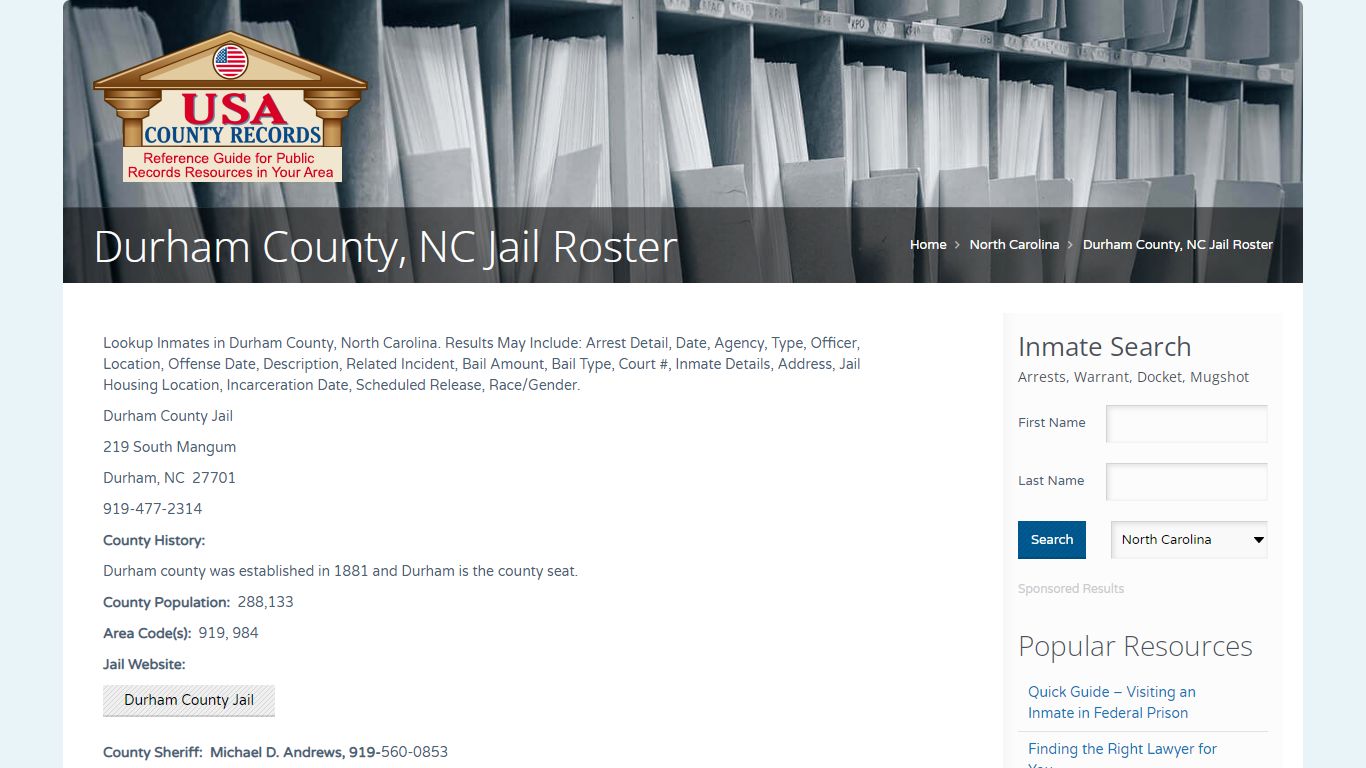 Durham County, NC Jail Roster | Name Search